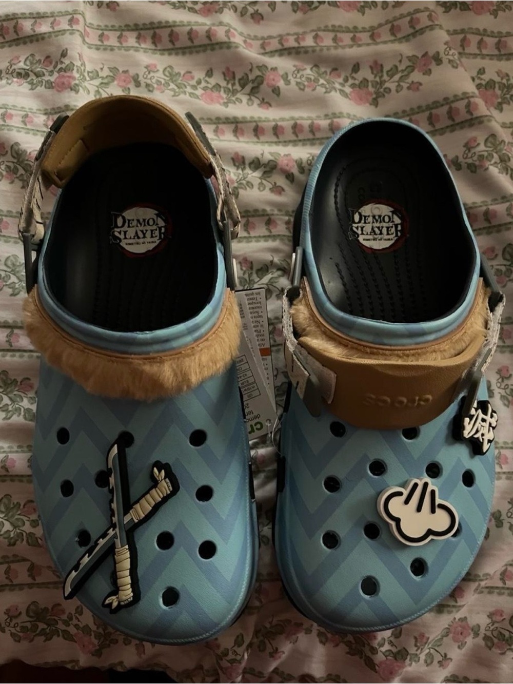 CROCS Light Blue Faux Fur-Lined Clog Sandals with Decorative Charms